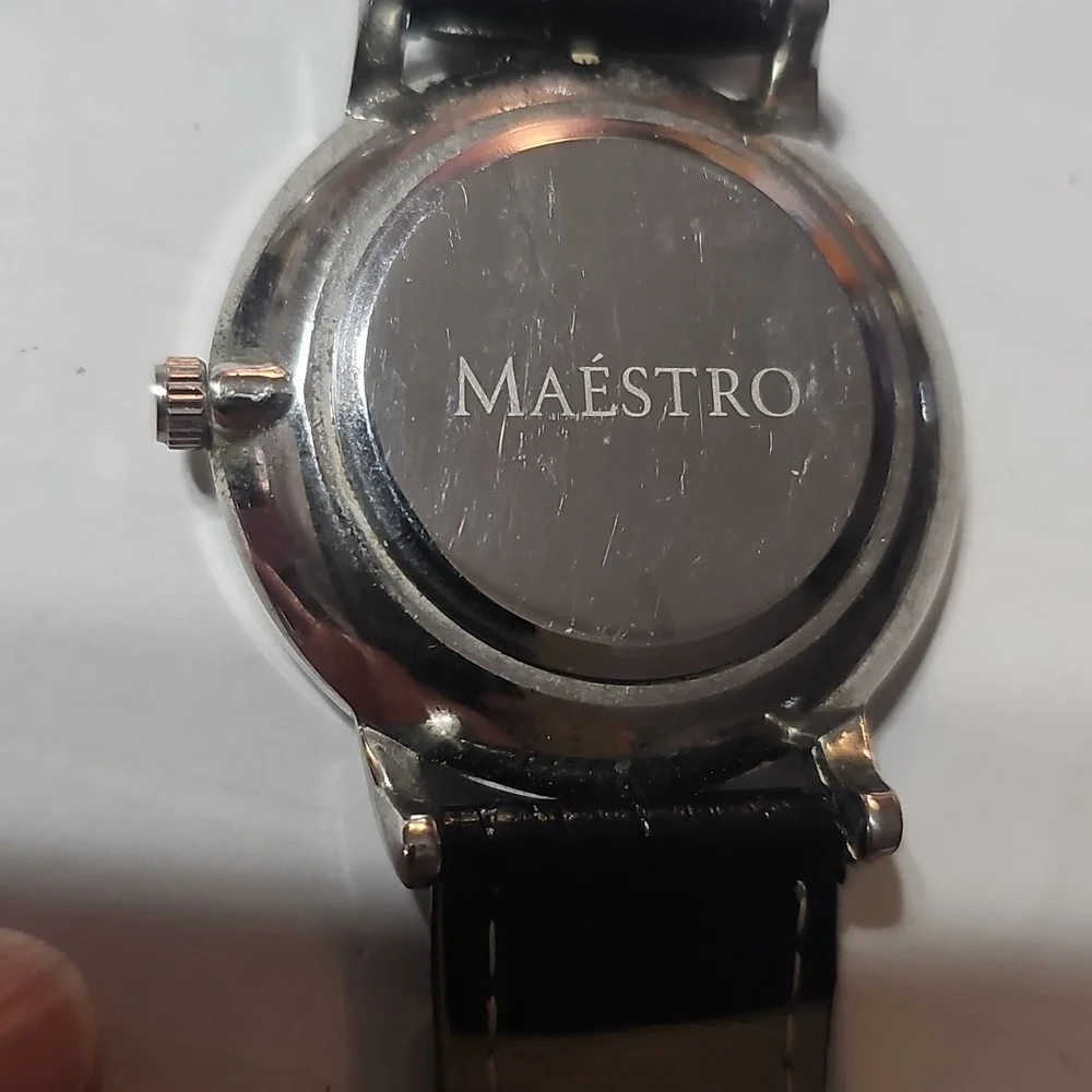 Maestro Black Leather Strap Unisex Watch